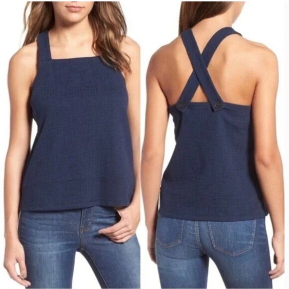 Madewell Navy Textured Cross Back Tank Top N41 - Picture 1 of 5